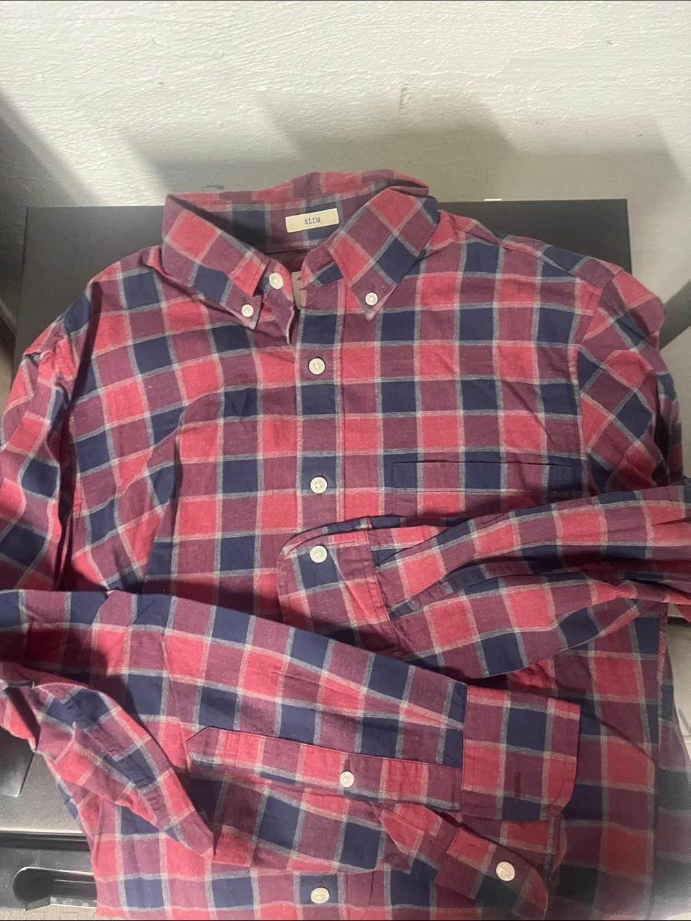 J. Crew Slim Button-Down Red and Navy Plaid Shirt